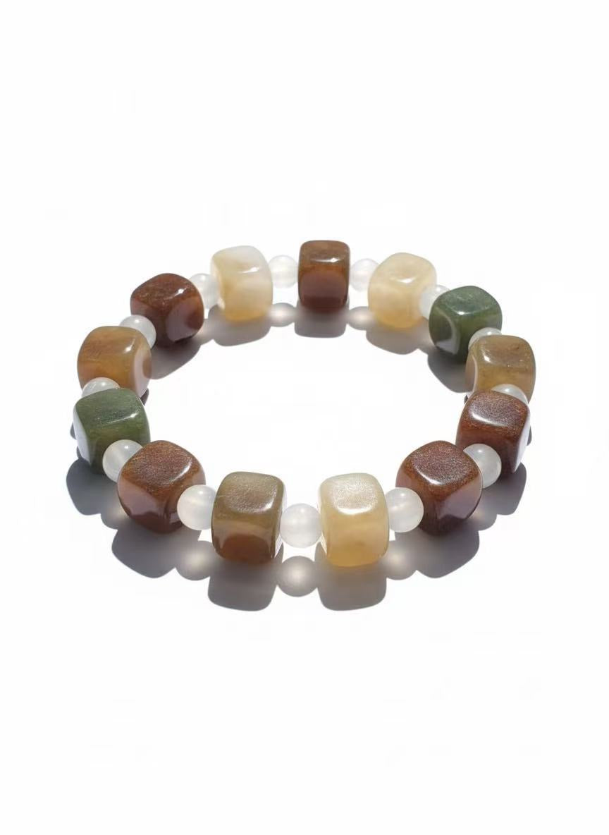 BLINBLIN Natural Stone Beaded Bracelet – Minimalist Square Beads, Stretch Fit