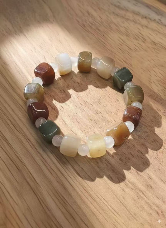 BLINBLIN Natural Stone Beaded Bracelet – Minimalist Square Beads, Stretch Fit