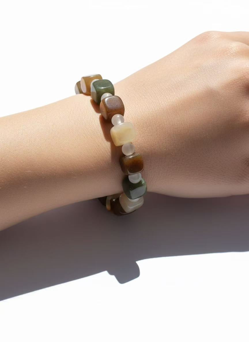 BLINBLIN Natural Stone Beaded Bracelet – Minimalist Square Beads, Stretch Fit
